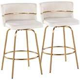 Cinch 26" Swivel Counter Stool in Gold & Cream Velvet with Round Footrest (Set of 2)